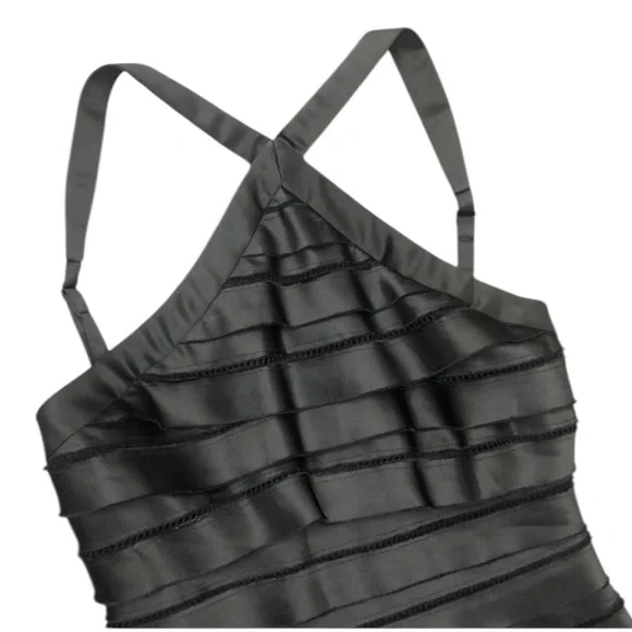 BCBGMaxAzria Black Satin Halter Tiered Mini Dress Cocktail Party Dress Size 4 - Picture 3 of 10